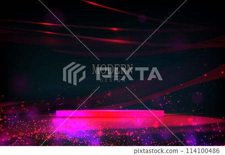 A vibrant illustration with a bright red podium and chaotic sparkling tinsel A vibrant illustration with a bright red podium and chaotic sparkling tinsel 114100486