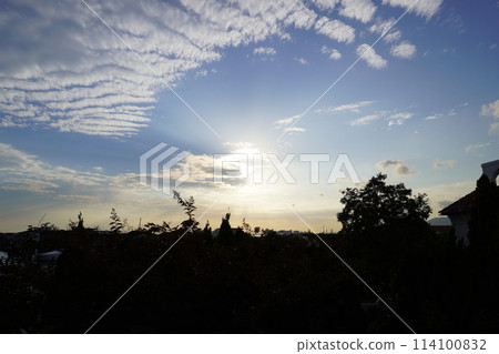 晴朗的傍晚規模雲彩和日落 114100832