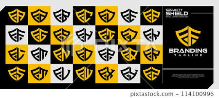 Geometric line shield initial letter F FF logo set 114100996