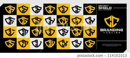Geometric line shield initial letter C CC logo set Geometric line shield initial letter C CC logo set 114101013