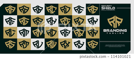 Modern security shield letter R RR logo bundle 114101021