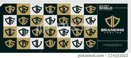 Modern security shield letter O OO logo, number 0 00 bundle 114101022