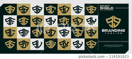 Modern security shield lowercase letter G GG, number 9 99 logo bundle 114101023