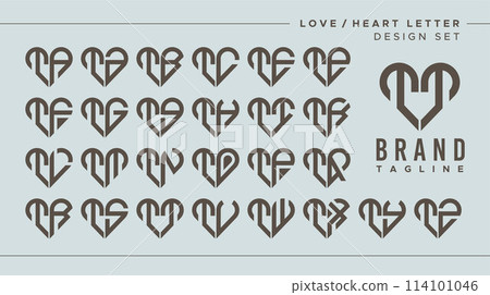 Set of abstract love heart letter T TT logo design 114101046