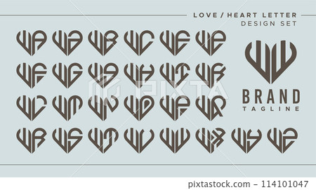 Set of abstract love heart letter W WW logo design 114101047