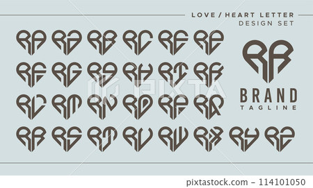 Set of abstract love heart letter R RR logo design Set of abstract love heart letter R RR logo design 114101050