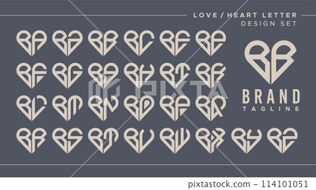 Line heart love letter B BB logo design bundle 114101051