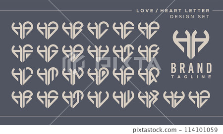 Line heart love letter H HH logo design bundle 114101059