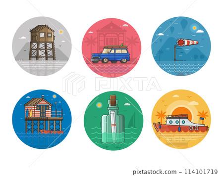 Sea Vacation Travel Circle Icons Sea Vacation Travel Circle Icons 114101719