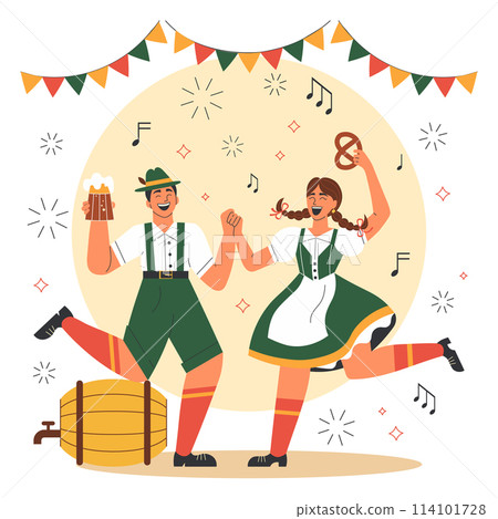 Bavarian Couple Dancing on Oktoberfest Scene 114101728