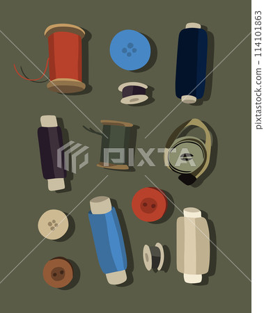 Vector isolated illustration of sewing kit with threads. 114101863