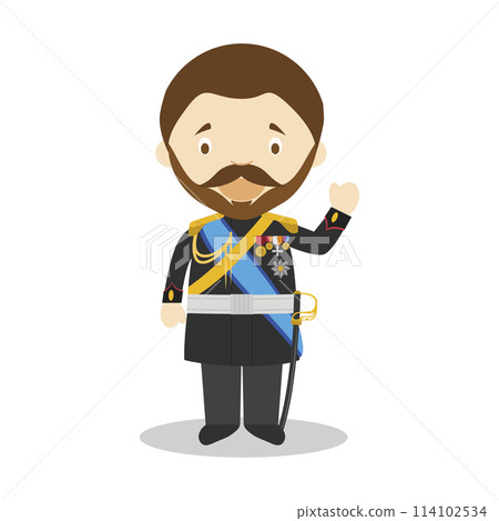 Tsar Nicholas II of Russia cartoon character. Vector Illustration. Kids History Collection. Tsar Nicholas II of Russia cartoon character. Vector Illustration. Kids History Collection. 114102534