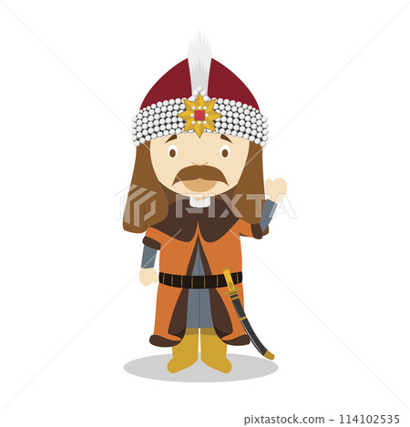 Vlad VIII the Impaler (Vlad Dracula) cartoon character. Vector Illustration. Kids History Collection. 114102535