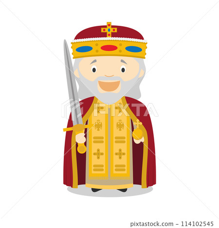 Charles I the Great (Charlemagne) cartoon character. Vector Illustration. Kids History Collection. 114102545