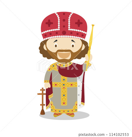 Emperor Constantine I cartoon character. Vector Illustration. Kids History Collection. 114102553
