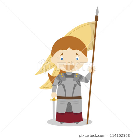 Joan of Arc cartoon character. Vector Illustration. Kids History Collection. Joan of Arc cartoon character. Vector Illustration. Kids History Collection. 114102568