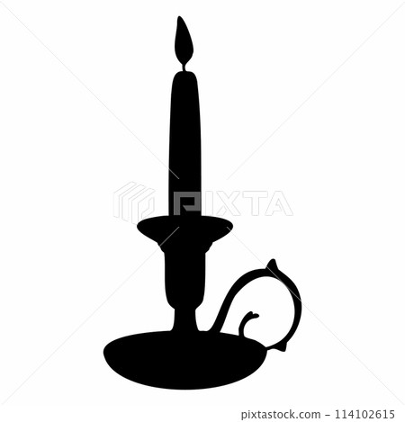 Silhouette of Candle Holder vector illustration. Vintage Candlestick. Old candleholder for painted by black inks in etching style. Drawing of antique lamp with candlelight for icon or logo. 114102615