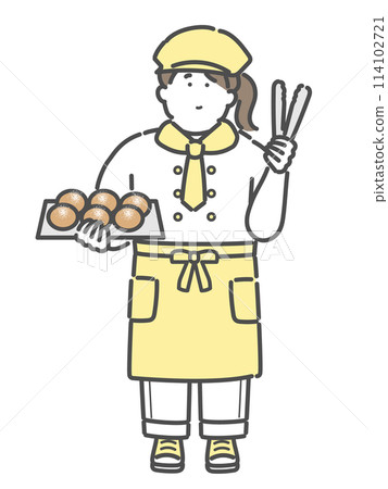 Illustration of a young woman working at a bakery 114102721