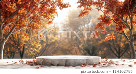 Autumn podium on a beige background 114102795