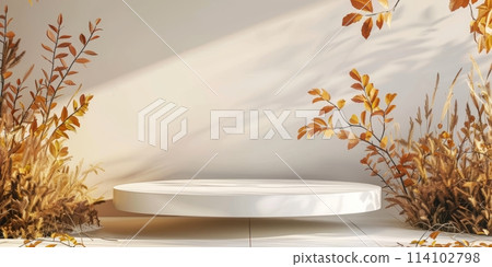 Autumn podium on a beige background Autumn podium on a beige background 114102798