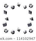 Square grayscale dice frame for DND RPGs with four, six, eight, twelve and twenty sides. Dungeons and Dragons dice in grayscale on a white background. 114102947