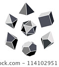 Vector illustration of grayscale dice for DND role playing games with four, six, eight, twelve and twenty sides. Dice for the game Dungeons and Dragons in grayscale on white background. 114102951