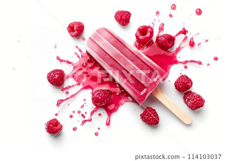 Raspberry popsicle with splash of raspberry juice 114103037