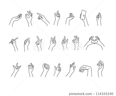 Gesture Hands Sign Black Thin Line Icon Set. Vector 114103240