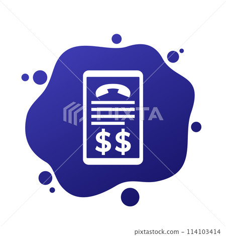 phone call cost icon with smartphone, vector 114103414