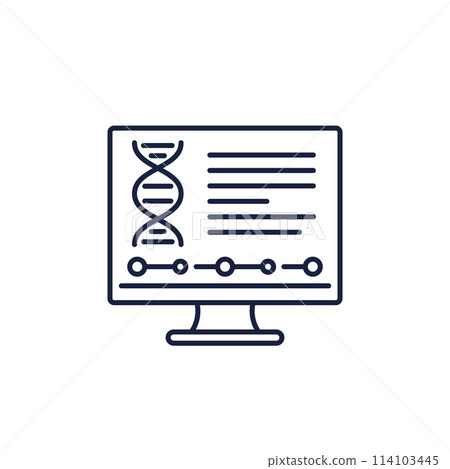 bioinformatics line icon with dna and computer 114103445