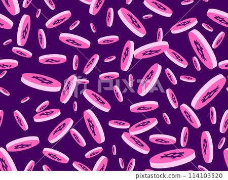 3d coins with bitcoin symbol seamless pattern. Cryptocurrency coin in isometric style. Crypto trading. Design for wallpaper, banners and wrapping paper. Vector illustration 114103520