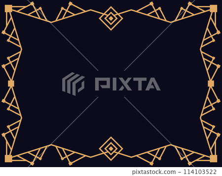 Art deco frame. Vintage linear border. Design a template for invitations, leaflets and greeting cards. Geometric golden frame. The style of the 1920s - 1930s. Vector illustration 114103522