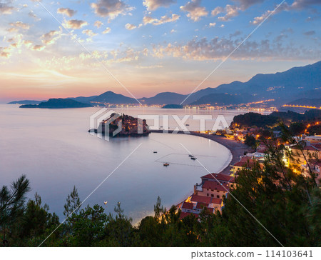 Night Sveti Stefan sea islet (Montenegro) Night Sveti Stefan sea islet (Montenegro) 114103641