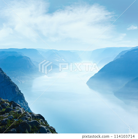 Summer morning view on Lysefjorden (Norway) Summer morning view on Lysefjorden (Norway) 114103714