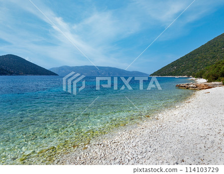 Summer view of Antisamos beach (Greece, Kefalonia). Summer view of Antisamos beach (Greece, Kefalonia). 114103729