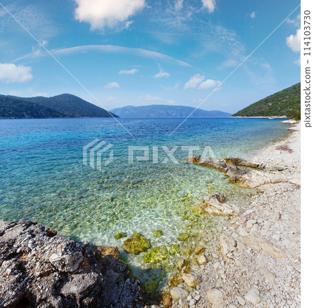 Summer view of Antisamos beach (Greece, Kefalonia). Summer view of Antisamos beach (Greece, Kefalonia). 114103730