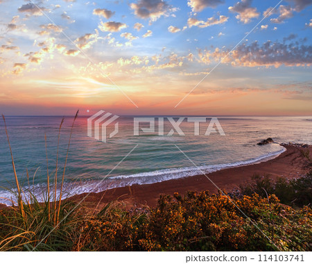 Sunrise ocean view from beach. Sunrise ocean view from beach. 114103741