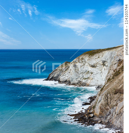 Summer ocean coastline view in Barrika town (Spain). 114103744