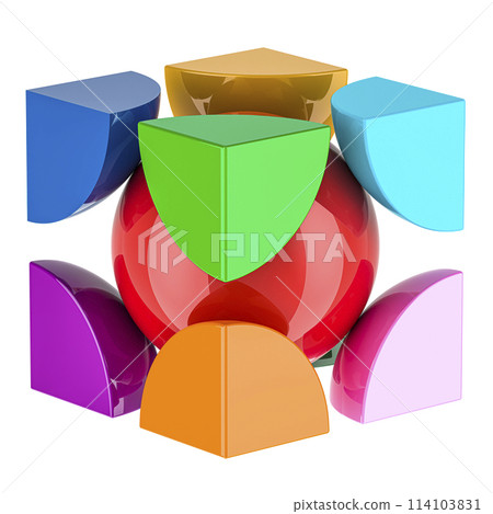Body Centered Cubic Structure (BCC) or abstract colored logotype, 3D rendering Body Centered Cubic Structure (BCC) or abstract colored logotype, 3D rendering 114103831