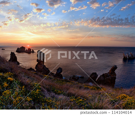 Sunset Arnia Beach coastline landscape. 114104014