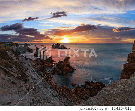 Sunset Atlantic ocean coastline near Portio Beach. 114104015