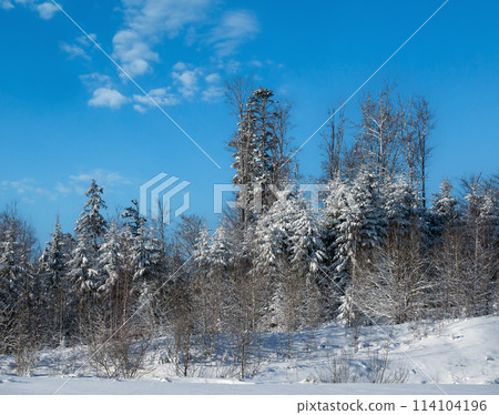 Winter massiv mountains scenery view from Yablunytsia pass, Carpathians, Ukraine. Winter massiv mountains scenery view from Yablunytsia pass, Carpathians, Ukraine. 114104196
