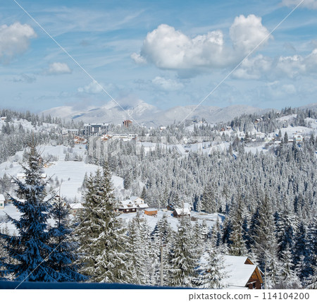 Winter Gorgany massiv mountains scenery view from Yablunytsia pass, Carpathians, Ukraine. Winter Gorgany massiv mountains scenery view from Yablunytsia pass, Carpathians, Ukraine. 114104200