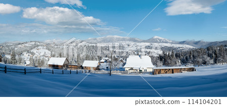 Winter Gorgany massiv mountains scenery view from Yablunytsia pass, Carpathians, Ukraine. Winter Gorgany massiv mountains scenery view from Yablunytsia pass, Carpathians, Ukraine. 114104201