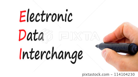 EDI electronic data interchange symbol. Concept words EDI electronic data interchange on white paper. Beautiful white background. Business and EDI electronic data interchange concept. Copy space. EDI electronic data interchange symbol. Concept words EDI electronic data interchange on white paper. Beautiful white background. Business and EDI electronic data interchange concept. Copy space. 114104230