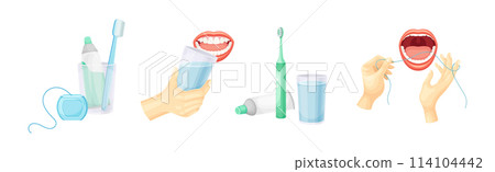 Oral Care and Dental Hygiene with Mouth Vector Set Oral Care and Dental Hygiene with Mouth Vector Set 114104442