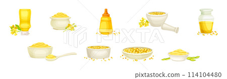 Mustard Yellow Spice and Condiment Vector Set Mustard Yellow Spice and Condiment Vector Set 114104480