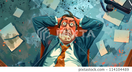 A man sitting in chair with his head in his hands 114104489