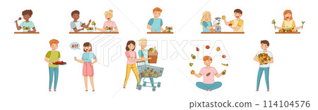 Vegetarian People Character Enjoy Healthy Eating Vector Set Vegetarian People Character Enjoy Healthy Eating Vector Set 114104576
