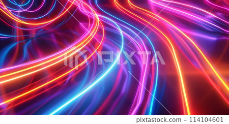 Neon lights casting a blurry glow in the darkness 114104601